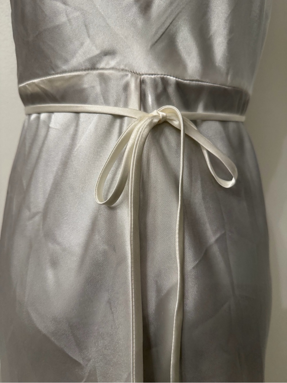 Flora Ivory Satin Nightgown with Floral Appliqué Tie Waist Maxi Size Small - Picture 7 of 11